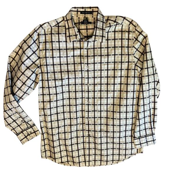 W.H. Belk Sportswear Lot of 2 Long Sleeve LG Button Down Shirt Brown Blue Plaid - Picture 6 of 14